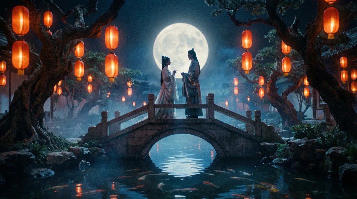 成人视频古典爱情片拍摄剧照-月下花园场景